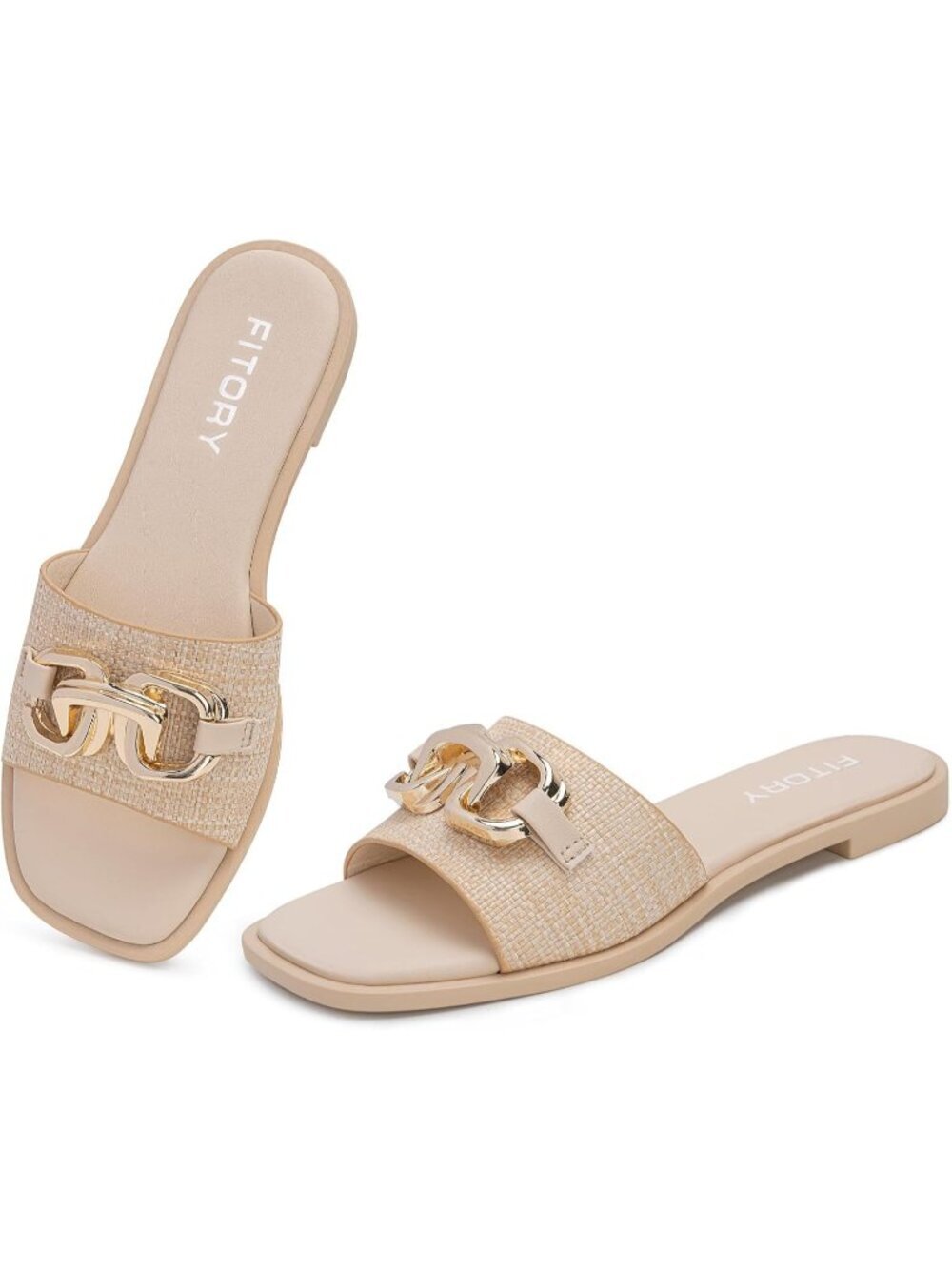 Women's Raffia Flat Slides With Soft Vegan Upper Leather Slippers Causal